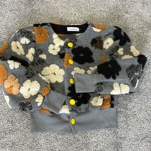 3D Teddy Floral Bomber Jacket - Gray, Black, Cream, Brown, Yellow